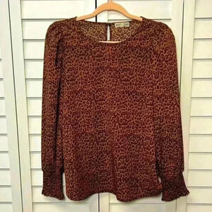 Pleione Long Sleeve Leopard Print Top Size Medium